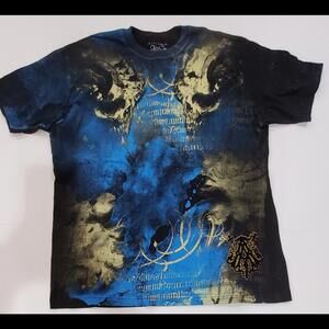 ARCHAIC by AFFLICTION Men's T-Shirt NEWMAN Blue Gold MMA Sz 2XL Y2K Vintage Tee
